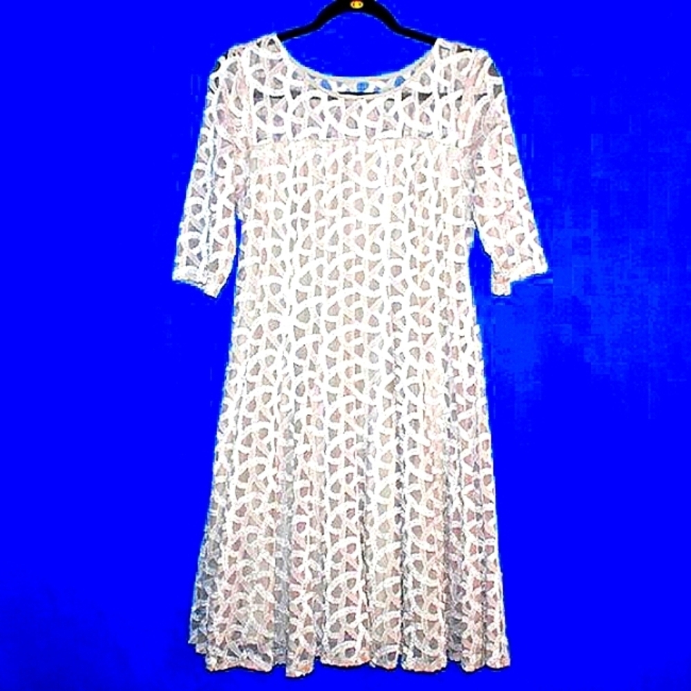 CHRIS McLaughlin Lace Overlay Midi Dress - Women's Size 6 - Taupe Textured